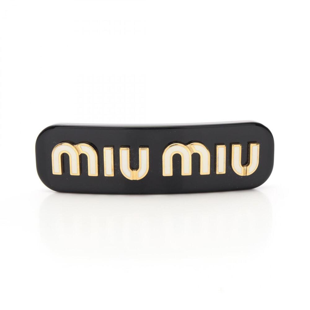 Miu Miu Miu Barrette Accessory, Gold Plated (GP), Plastic, Women's, Black, Wh...